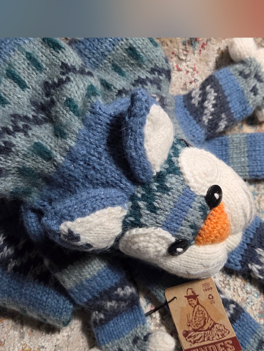 Andes Gifts Rare Blue Cat Face Claws Tail 70" Alpaca Peru Scarf New With Tags